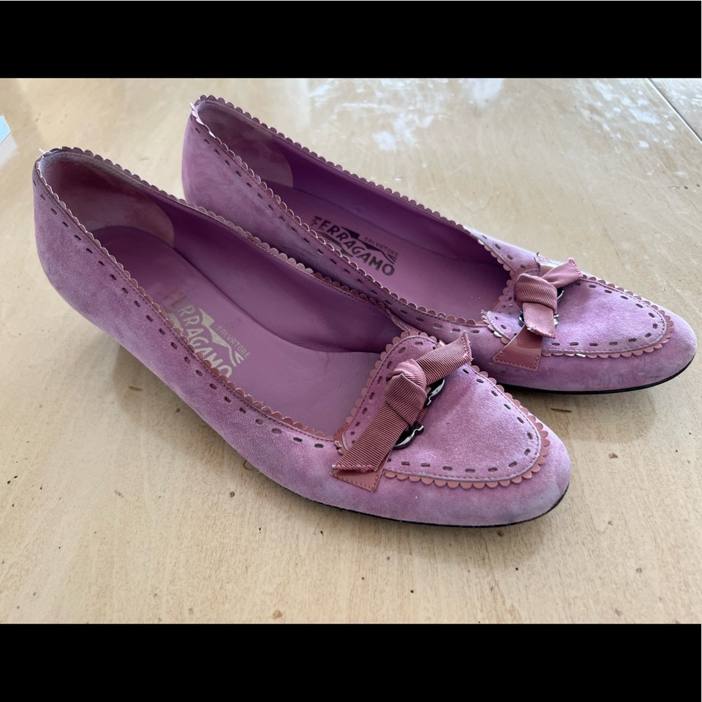 Blush Suede Vintage Ferragamo Kitten Heel